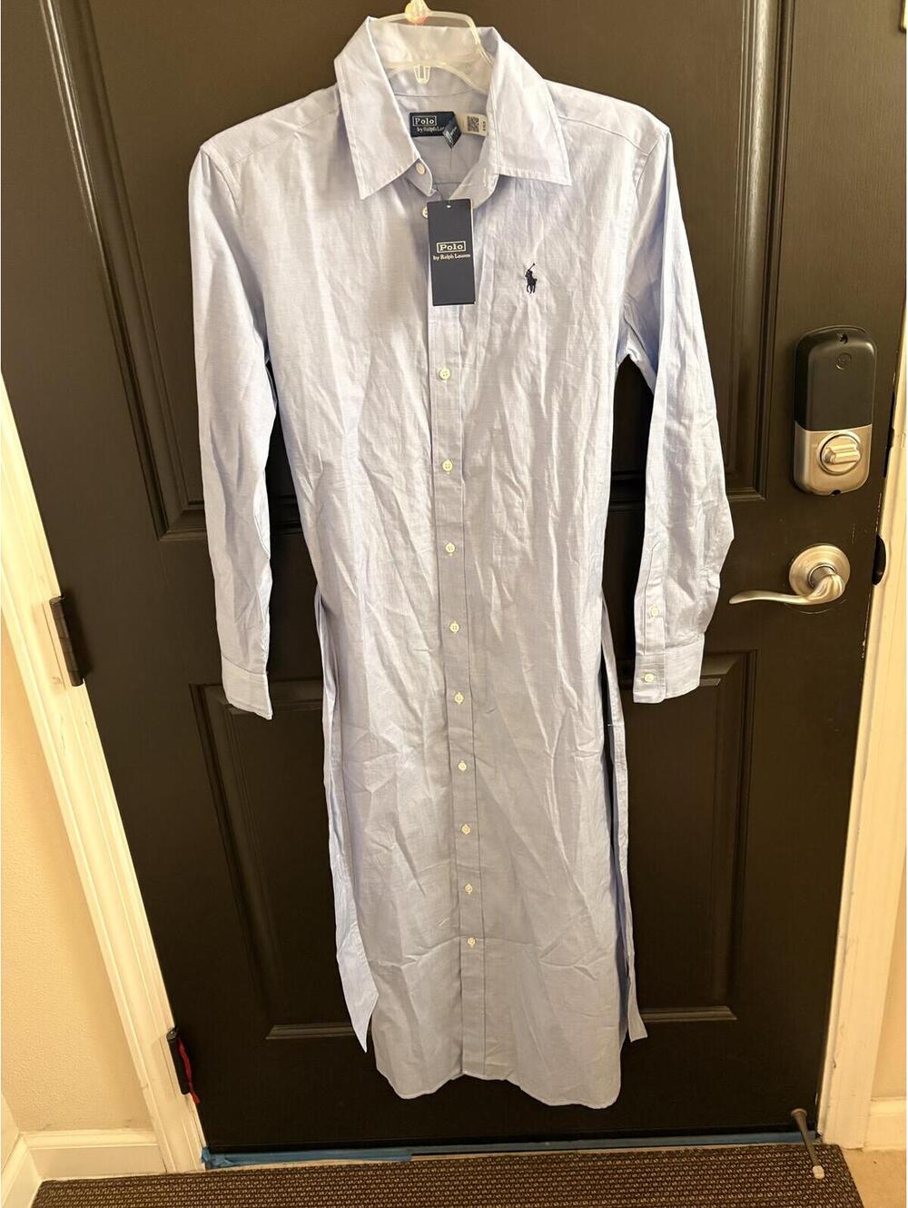 NWT Polo Ralph Lauren Light Blue 100% Cotton Shirt Dress Size 0